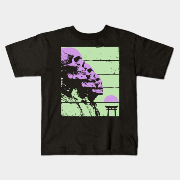 Repeating Skeleton Profile Japanese Ukiyo-e Graphic Kids T-Shirt by TuncGK