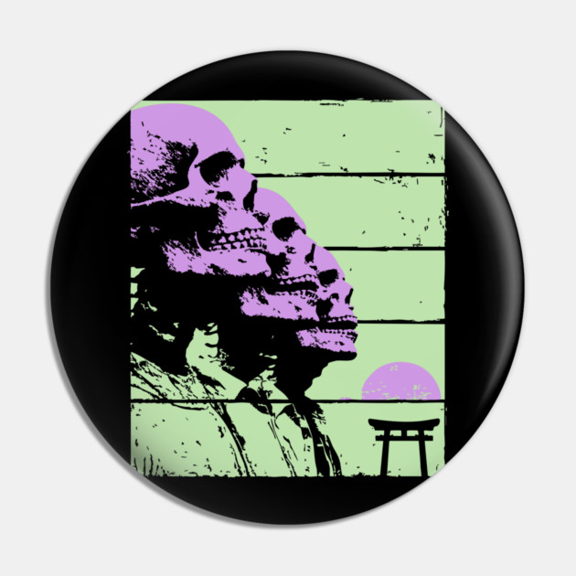 Repeating Skeleton Profile Japanese Ukiyo-e Graphic Pin by TuncGK