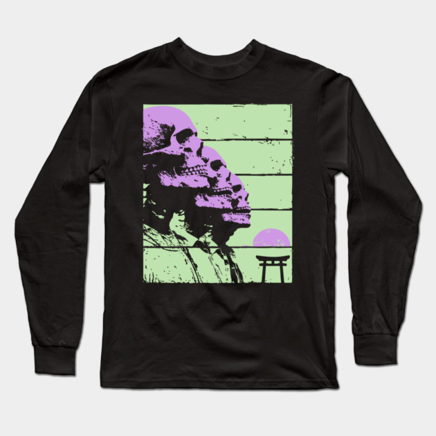 Repeating Skeleton Profile Japanese Ukiyo-e Graphic Long Sleeve T-Shirt by TuncGK