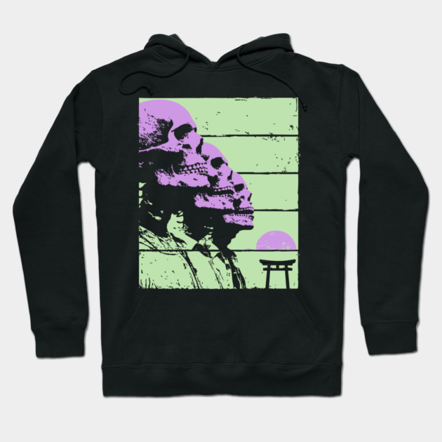 Repeating Skeleton Profile Japanese Ukiyo-e Graphic Hoodie by TuncGK