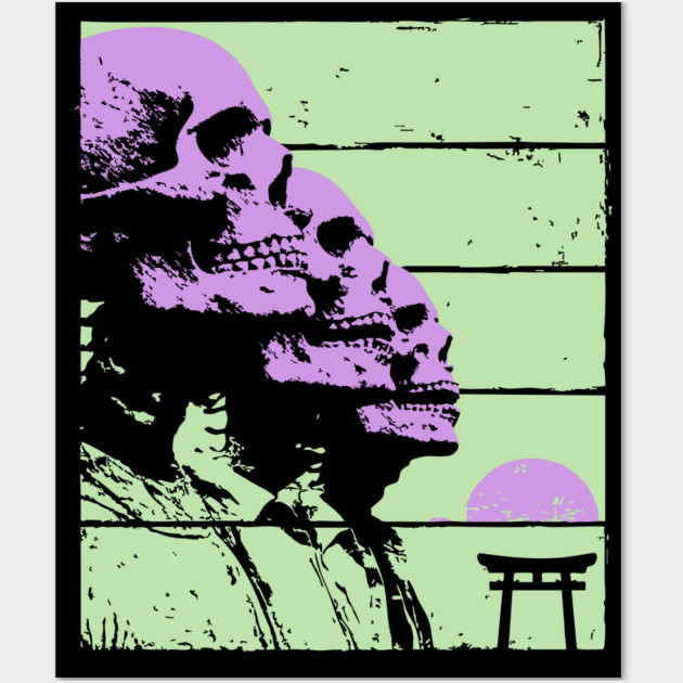 Repeating Skeleton Profile Japanese Ukiyo-e Graphic Wall Art by TuncGK