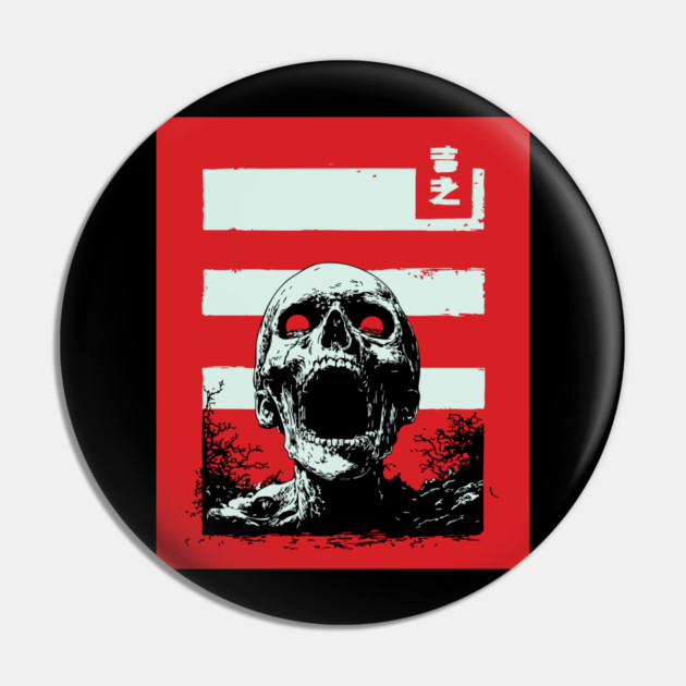 Screaming Skull Vintage Ukiyo-e Halloween Pop Art Pin by TuncGK