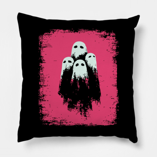 Cute Spooky Sheet Ghosts Retro Halloween Pop Art Pillow by TuncGK