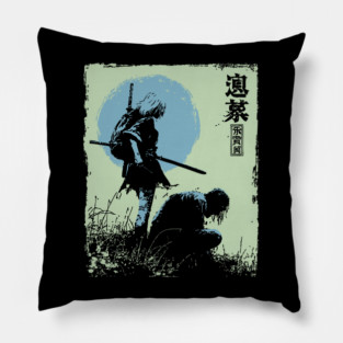 Girl Samurai Warrior Dark Fantasy Ukiyo-e Art Pillow