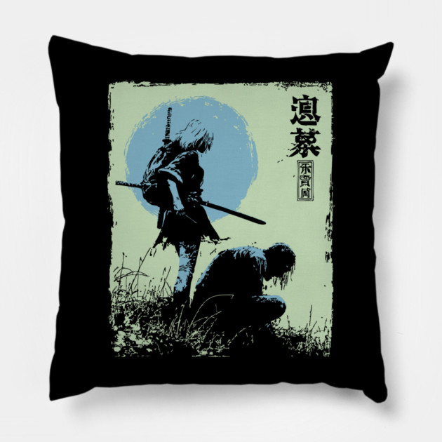 Girl Samurai Warrior Dark Fantasy Ukiyo-e Art Pillow by TuncGK