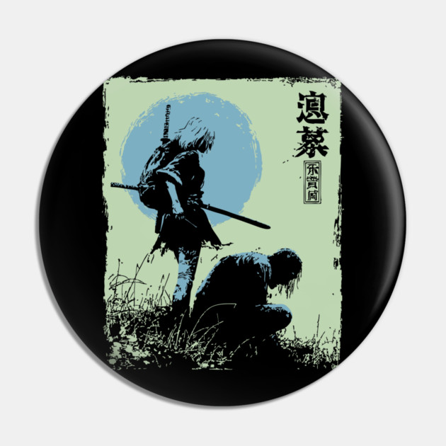 Girl Samurai Warrior Dark Fantasy Ukiyo-e Art Pin by TuncGK