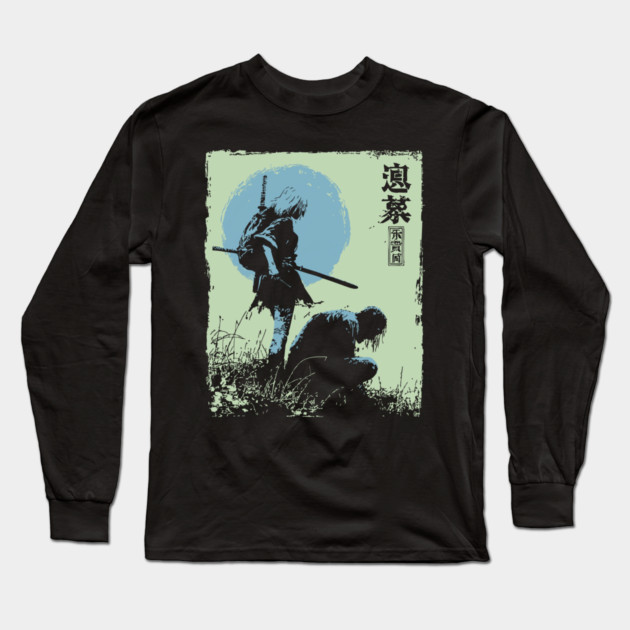 Girl Samurai Warrior Dark Fantasy Ukiyo-e Art Long Sleeve T-Shirt by TuncGK