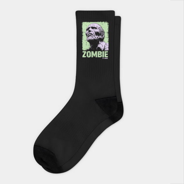 Classic Zombie Portrait in Green Pop Art Style Socks by TuncGK