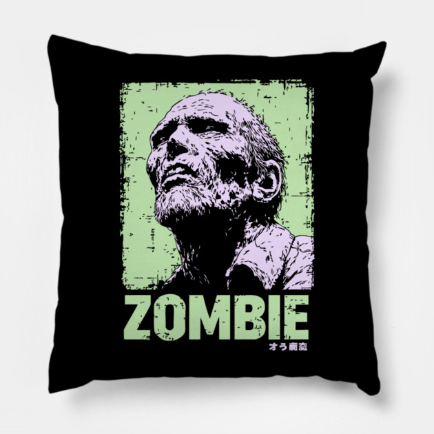 Classic Zombie Portrait in Green Pop Art Style Pillow by TuncGK