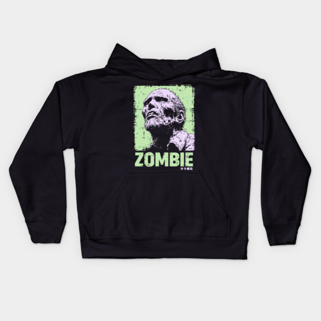 Classic Zombie Portrait in Green Pop Art Style Kids Hoodie by TuncGK