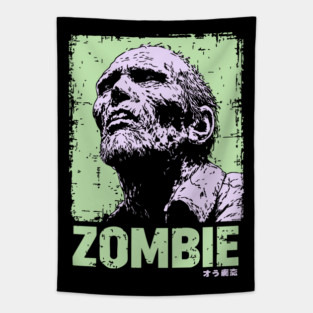 Classic Zombie Portrait in Green Pop Art Style Tapestry