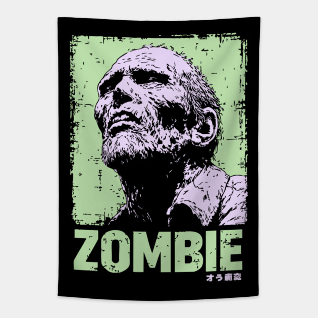 Classic Zombie Portrait in Green Pop Art Style Tapestry by TuncGK