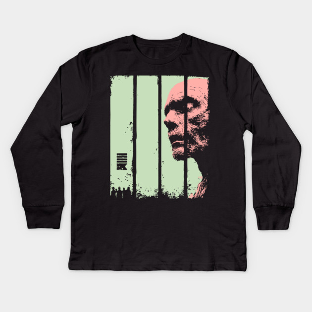 Split Face Zombie Vintage Japanese Horror Graphic Kids Long Sleeve T-Shirt by TuncGK