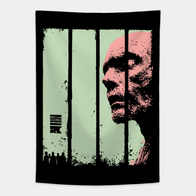 Split Face Zombie Vintage Japanese Horror Graphic Tapestry by TuncGK