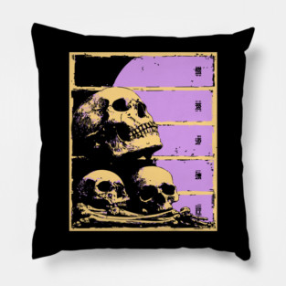 Aesthetic Skulls Pile Pastel Goth Ukiyo-e Art Pillow