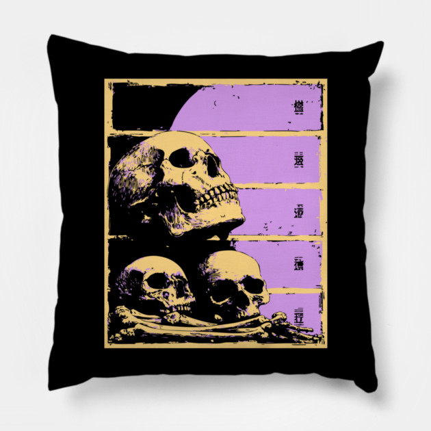 Aesthetic Skulls Pile Pastel Goth Ukiyo-e Art Pillow by TuncGK