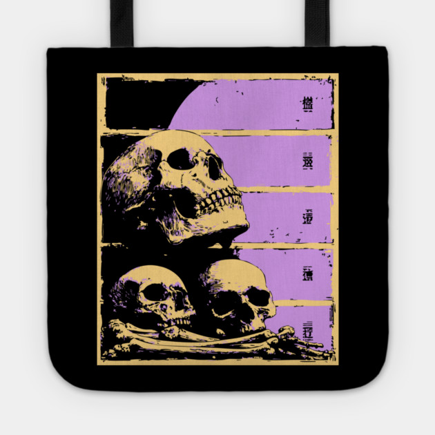 Aesthetic Skulls Pile Pastel Goth Ukiyo-e Art Tote by TuncGK