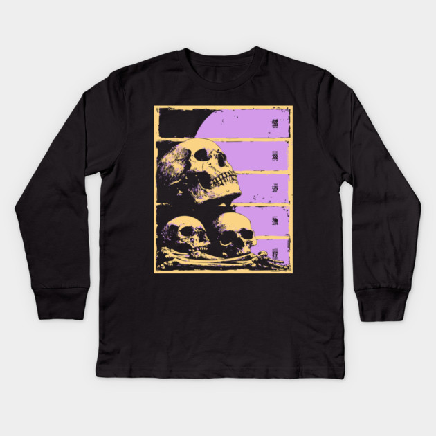 Aesthetic Skulls Pile Pastel Goth Ukiyo-e Art Kids Long Sleeve T-Shirt by TuncGK