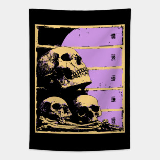 Aesthetic Skulls Pile Pastel Goth Ukiyo-e Art Tapestry