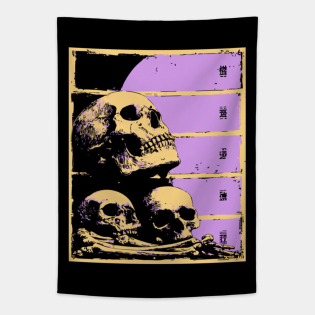Aesthetic Skulls Pile Pastel Goth Ukiyo-e Art Tapestry by TuncGK