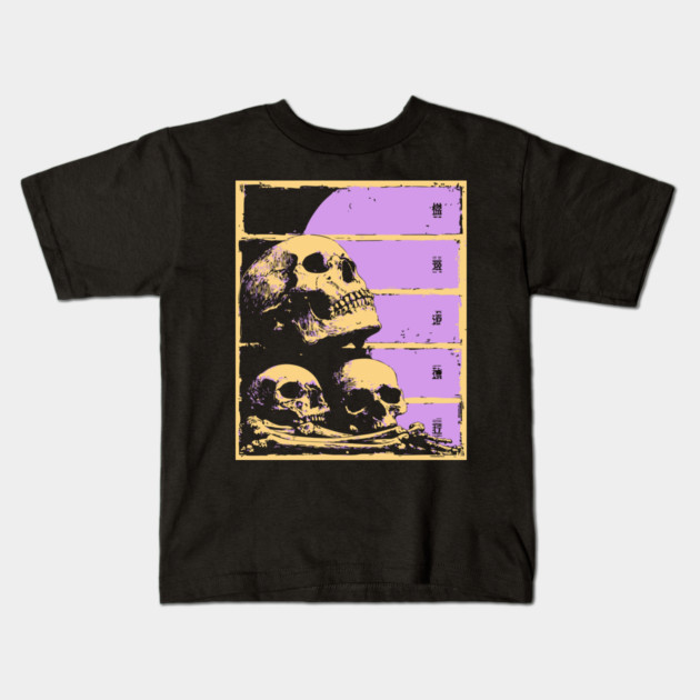 Aesthetic Skulls Pile Pastel Goth Ukiyo-e Art Kids T-Shirt by TuncGK