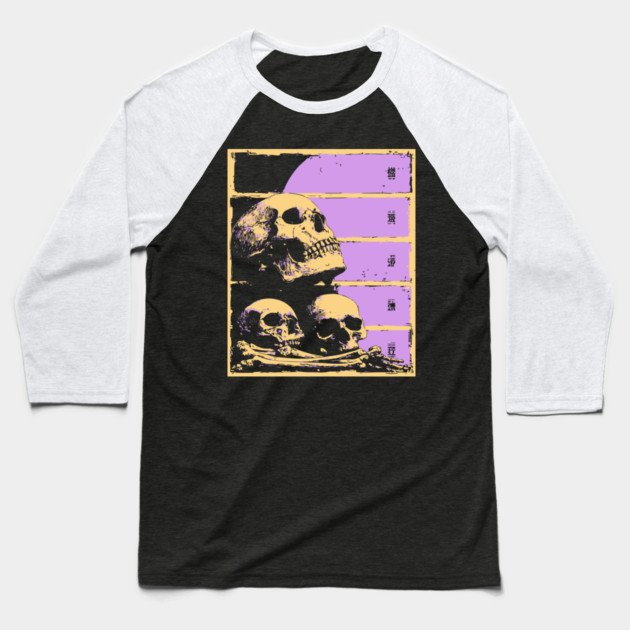 Aesthetic Skulls Pile Pastel Goth Ukiyo-e Art Baseball T-Shirt by TuncGK