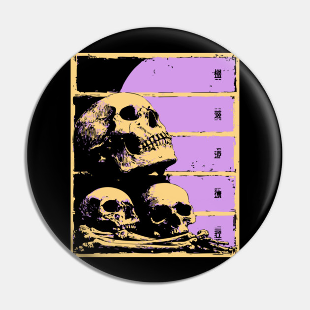 Aesthetic Skulls Pile Pastel Goth Ukiyo-e Art Pin by TuncGK