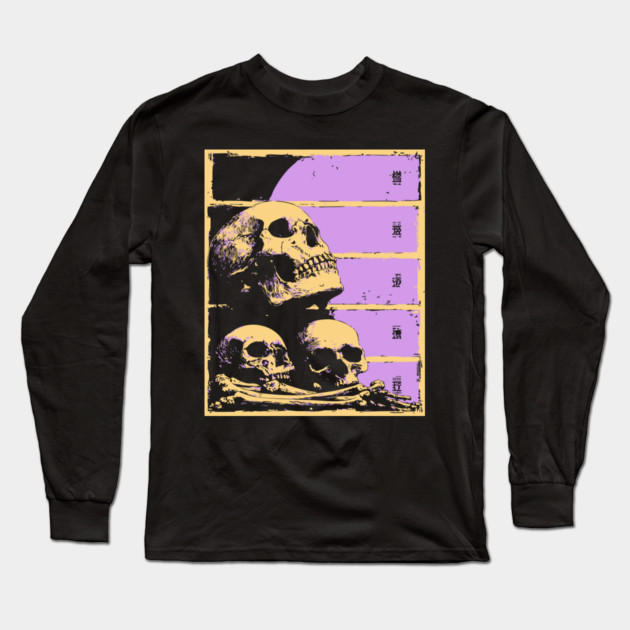 Aesthetic Skulls Pile Pastel Goth Ukiyo-e Art Long Sleeve T-Shirt by TuncGK