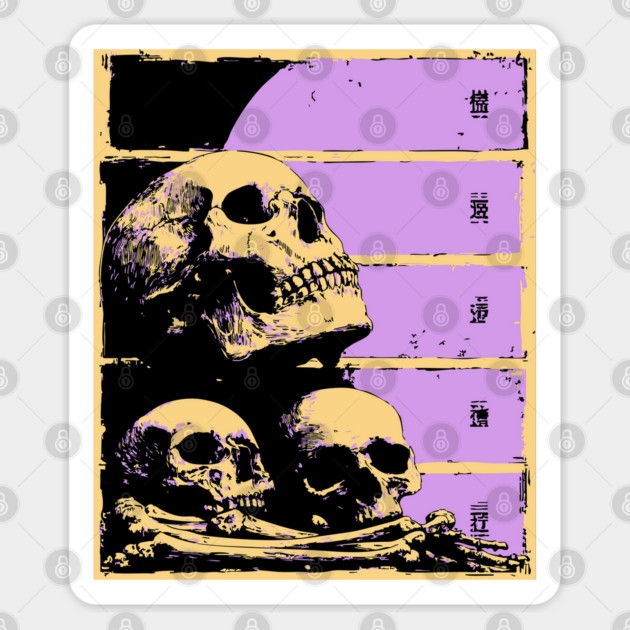 Aesthetic Skulls Pile Pastel Goth Ukiyo-e Art Sticker by TuncGK