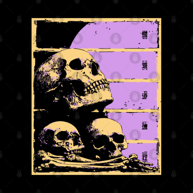 Aesthetic Skulls Pile Pastel Goth Ukiyo-e Art by TuncGK
