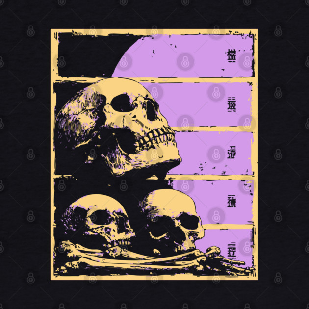 Aesthetic Skulls Pile Pastel Goth Ukiyo-e Art by TuncGK