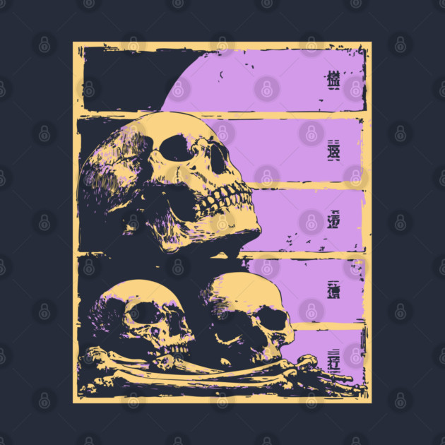 Aesthetic Skulls Pile Pastel Goth Ukiyo-e Art by TuncGK
