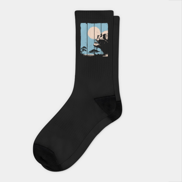 Zen Skull and Bonsai Japanese Vaporwave Design Socks by TuncGK