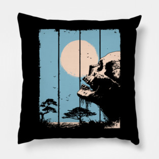 Zen Skull and Bonsai Japanese Vaporwave Design Pillow