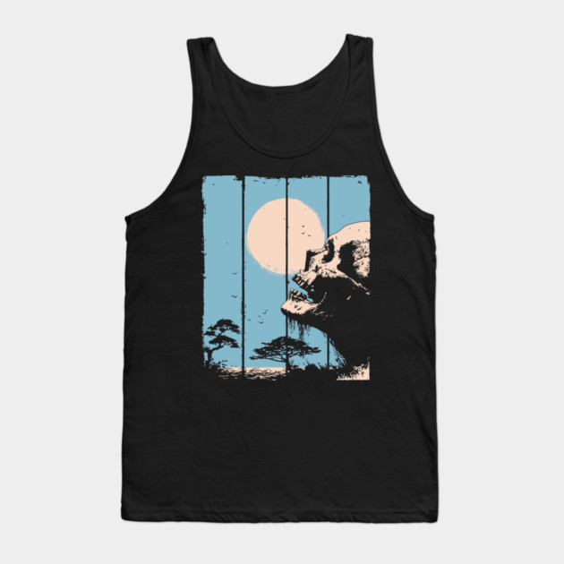 Zen Skull and Bonsai Japanese Vaporwave Design Tank Top by TuncGK