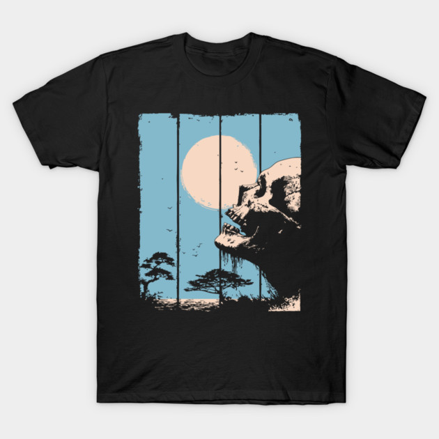 Zen Skull and Bonsai Japanese Vaporwave Design T-Shirt by TuncGK