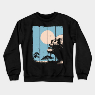 Zen Skull and Bonsai Japanese Vaporwave Design Crewneck Sweatshirt