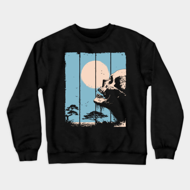 Zen Skull and Bonsai Japanese Vaporwave Design Crewneck Sweatshirt by TuncGK
