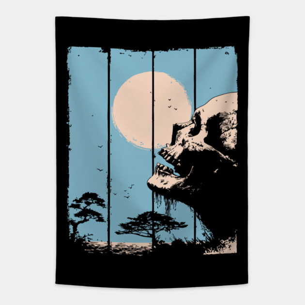 Zen Skull and Bonsai Japanese Vaporwave Design Tapestry by TuncGK