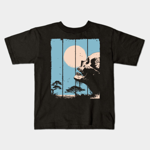 Zen Skull and Bonsai Japanese Vaporwave Design Kids T-Shirt by TuncGK