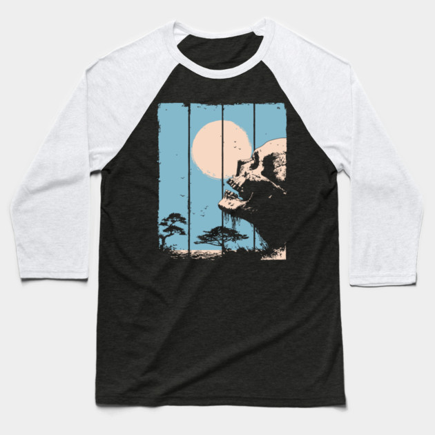 Zen Skull and Bonsai Japanese Vaporwave Design Baseball T-Shirt by TuncGK