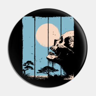 Zen Skull and Bonsai Japanese Vaporwave Design Pin