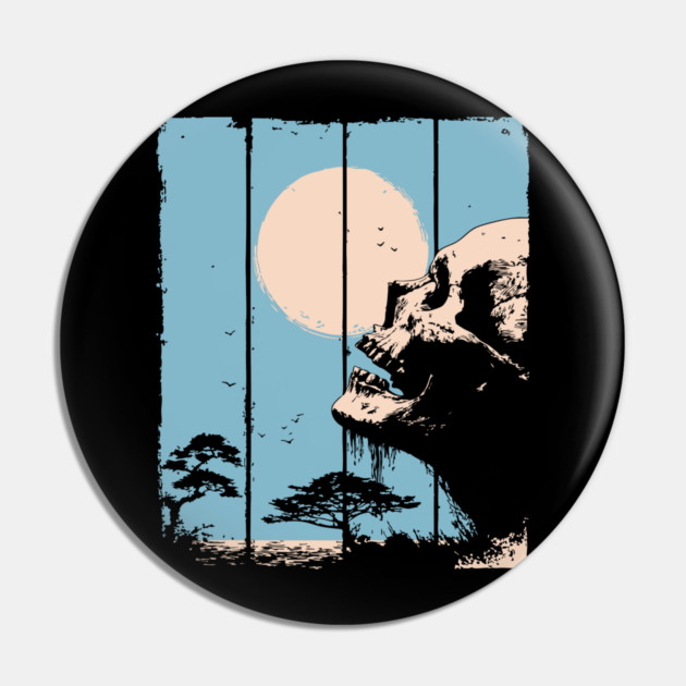 Zen Skull and Bonsai Japanese Vaporwave Design Pin by TuncGK