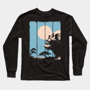 Zen Skull and Bonsai Japanese Vaporwave Design Long Sleeve T-Shirt
