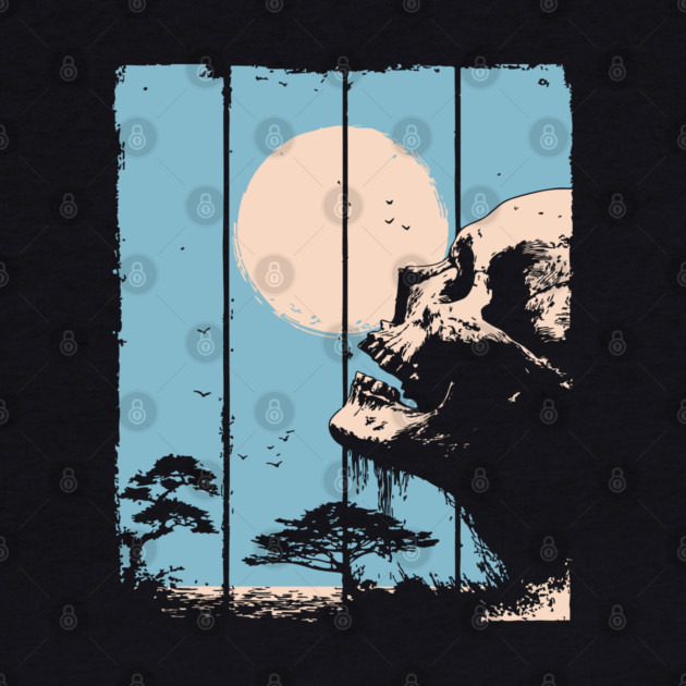 Zen Skull and Bonsai Japanese Vaporwave Design by TuncGK