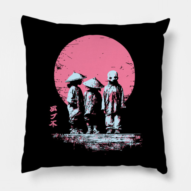 Mysterious Yokai Spirits Under a Pink Moon Pillow by TuncGK