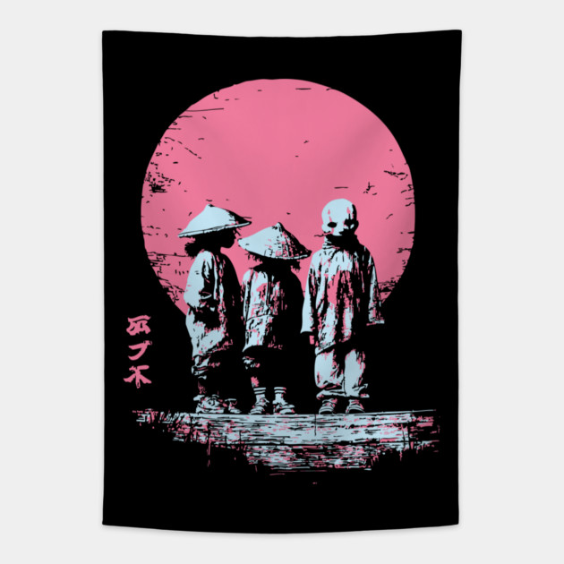 Mysterious Yokai Spirits Under a Pink Moon Tapestry by TuncGK