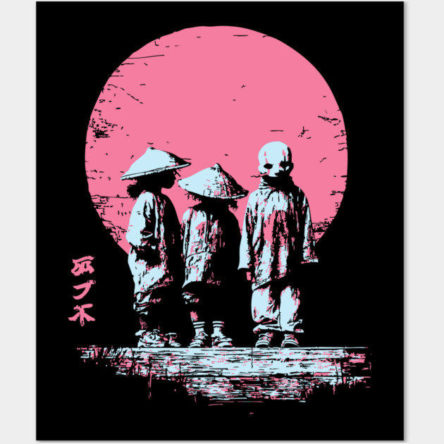 Mysterious Yokai Spirits Under a Pink Moon Wall Art by TuncGK