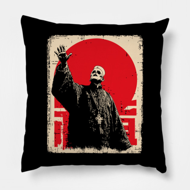 Creepy Waving Prophet Retro Japanese Horror Design Pillow by TuncGK