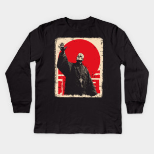 Creepy Waving Prophet Retro Japanese Horror Design Kids Long Sleeve T-Shirt